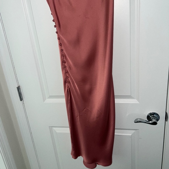 Zara Dusty Pink Elegant Satin Slip Dress with Button high Slit - Picture 7 of 10